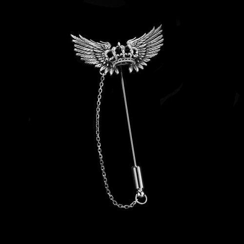 Angel Wing Brooch 925 Silver Mens Crown Brooch