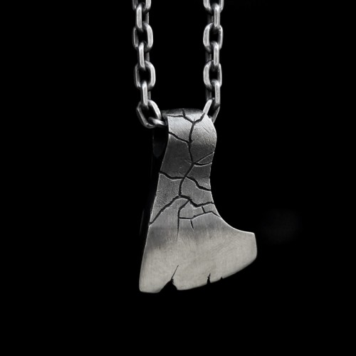 Ground crack short ax Hatchet Pendant 925 Sterling Silver War axe pendant SSP165