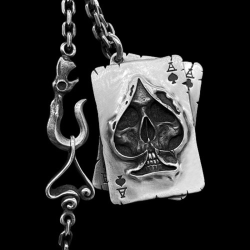 Ace of spades pendant 925 Sterling silver Skull necklace pendant 