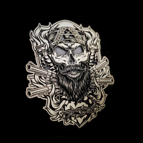 Brass 3D Harley Davidson Stickers | Skull & Revolver Motorcycle Tank Badges