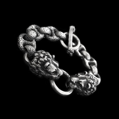 Double lion head Bracelet 925 Sterling Silver lion head Bracelets SSB18