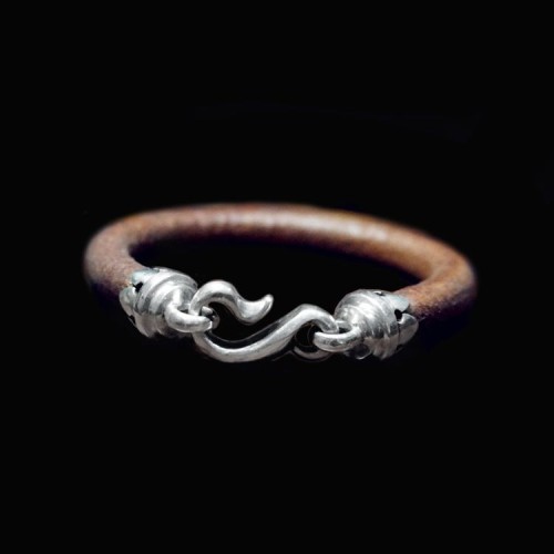 Silver FLOWER Hook Cowskin Bracelet 925 silver Cowskin Bracelets SSB60