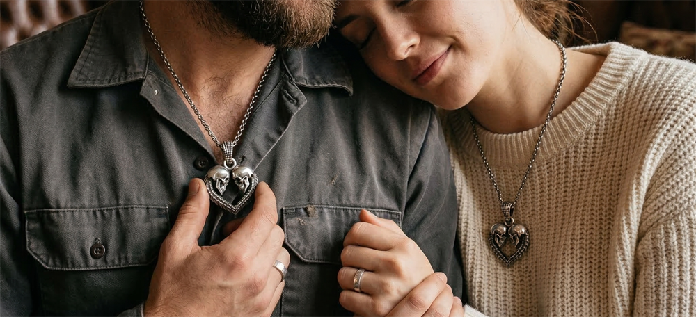gothic love skull pendant