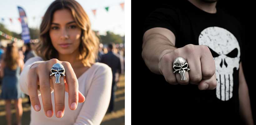 925 silver Punisher skull ring front view