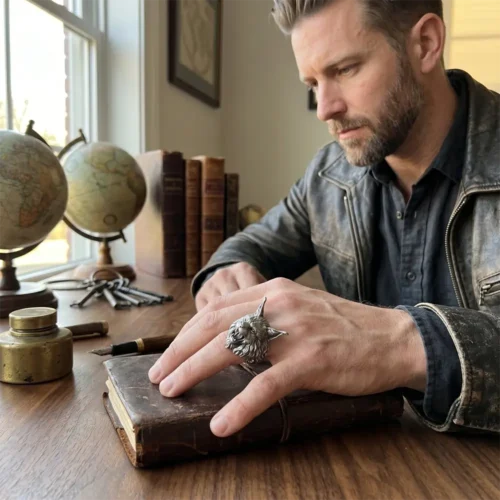 Handcrafted 925 Sterling Silver Lynx Ring, Gothic Bobcat Men's Ring, Dark Fantasy Animal Jewelry, Heavy Biker Ring, Unique Wildcat Gift for Him