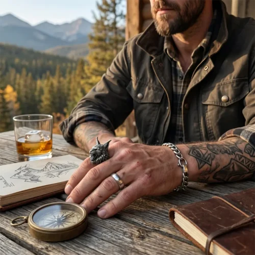 Handcrafted 925 Sterling Silver Lynx Ring, Gothic Bobcat Men's Ring, Dark Fantasy Animal Jewelry, Heavy Biker Ring, Unique Wildcat Gift for Him