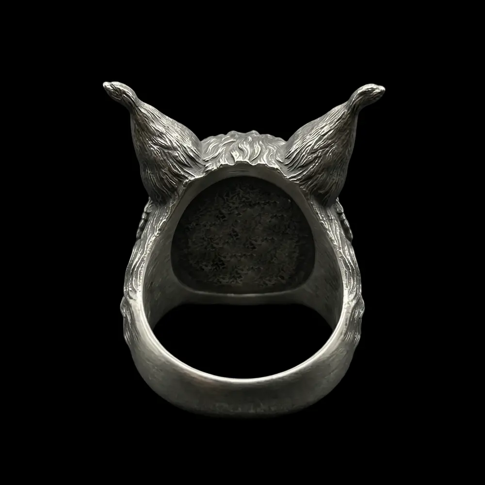 Handcrafted 925 Sterling Silver Lynx Ring, Gothic Bobcat Men's Ring, Dark Fantasy Animal Jewelry, Heavy Biker Ring, Unique Wildcat Gift for Him