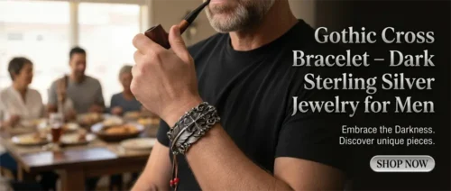 Gothic Cross Bracelet – Dark Sterling Silver Jewelry for Men