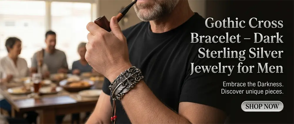 Gothic Cross Bracelet – Dark Sterling Silver Jewelry for Men