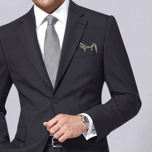 Crocodile Brooch - 925 Silver Handmade Pocket Square Alternative - Image 2