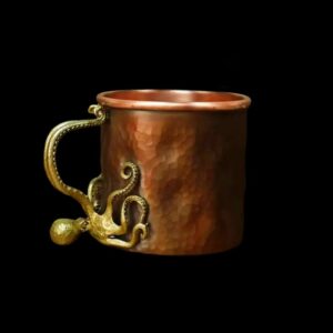 Copper Coffee Cup - Red Copper Coffee Mug with Brass Octopus Handle