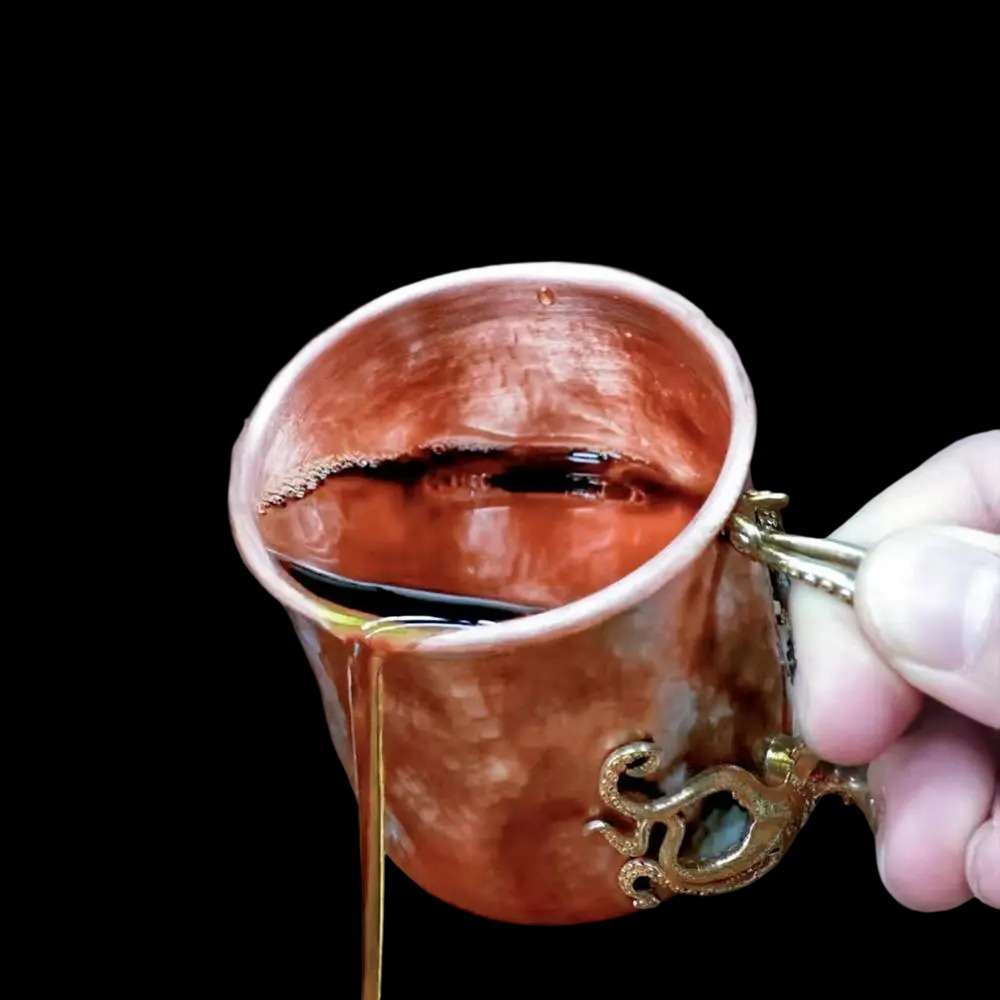 Copper Coffee Cup - Red Copper Coffee Mug with Brass Octopus Handle - Image 2