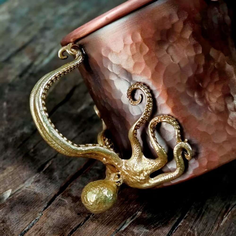 Copper Coffee Cup - Red Copper Coffee Mug with Brass Octopus Handle - Image 7