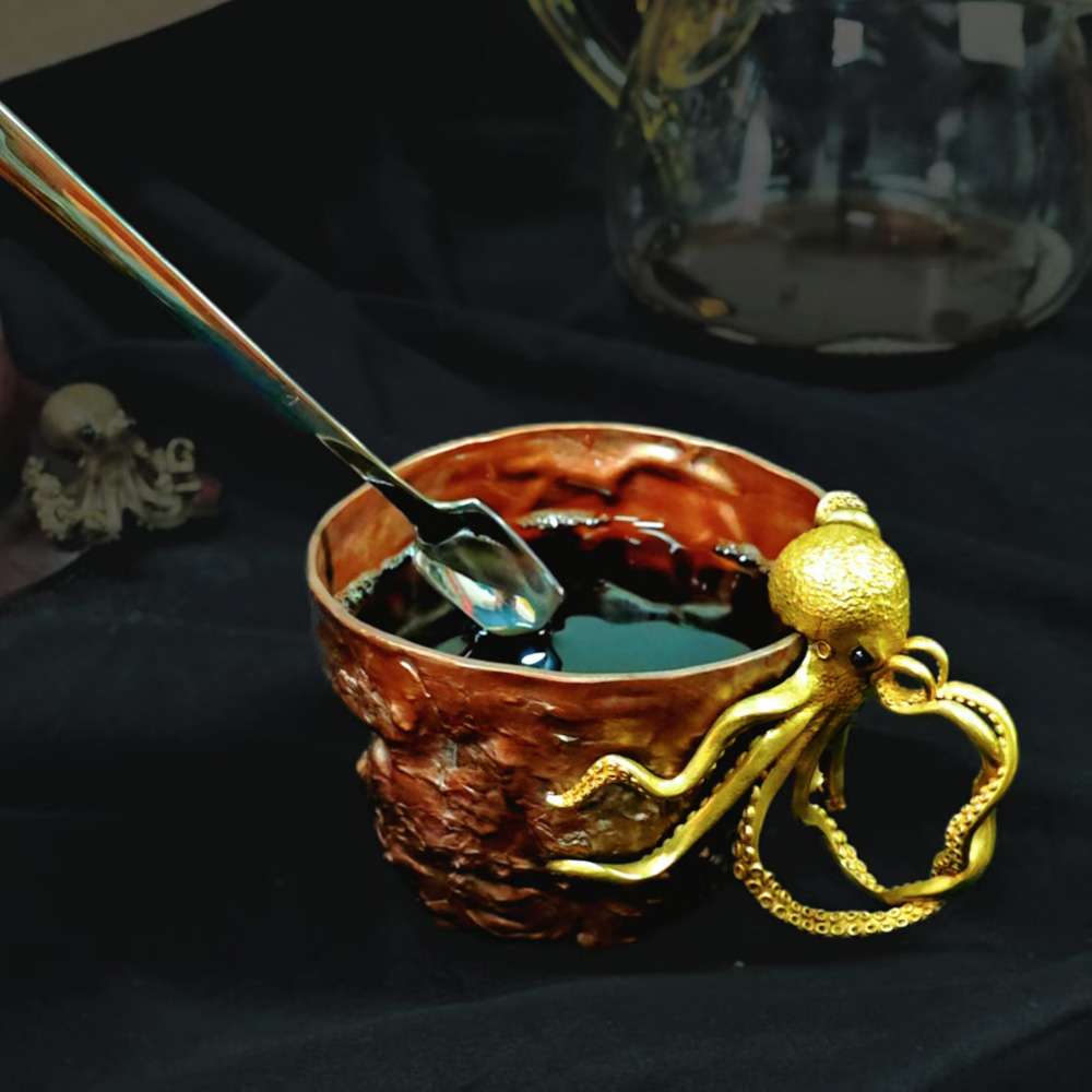 Copper Coffee Cup - 100% Red Copper Coffee Mug with Brass Octopus Handle - Image 4