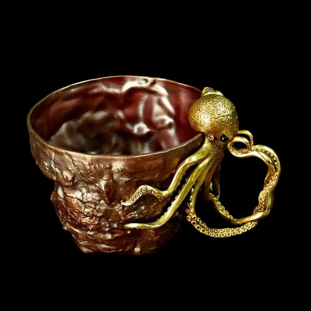 Copper Coffee Cup - 100% Red Copper Coffee Mug with Brass Octopus Handle - Image 2