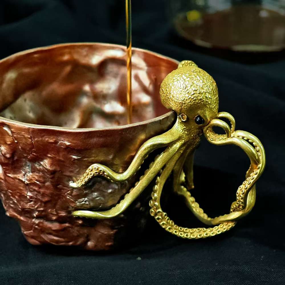 Copper Coffee Cup - 100% Red Copper Coffee Mug with Brass Octopus Handle - Image 5