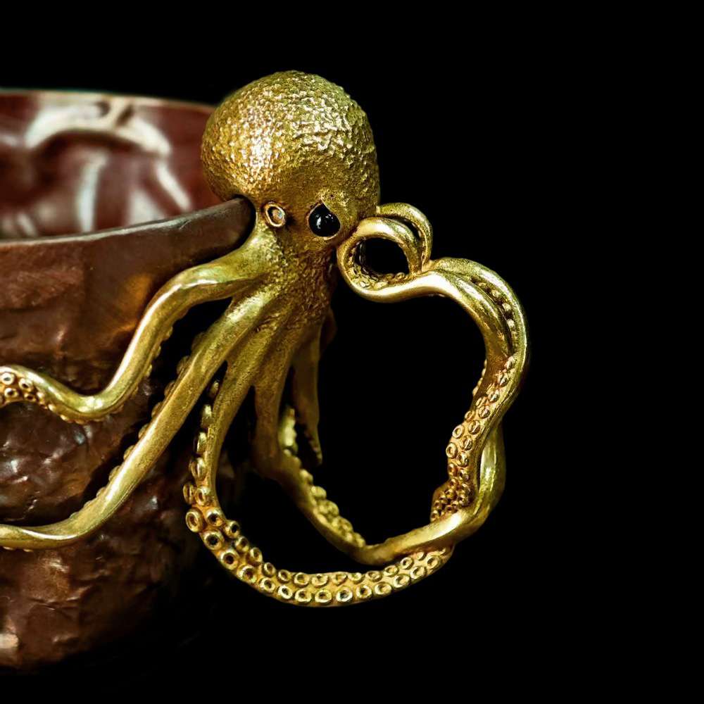 Copper Coffee Cup - 100% Red Copper Coffee Mug with Brass Octopus Handle - Image 3