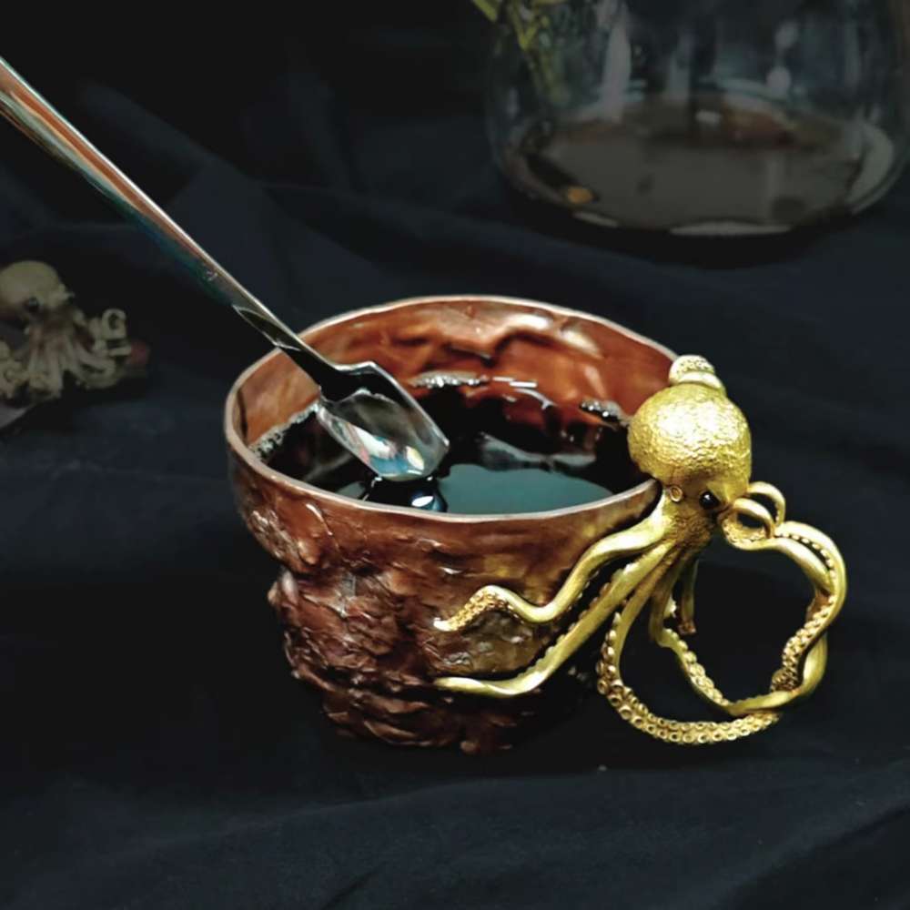 Copper Coffee Cup - 100% Red Copper Coffee Mug with Brass Octopus Handle - Image 7
