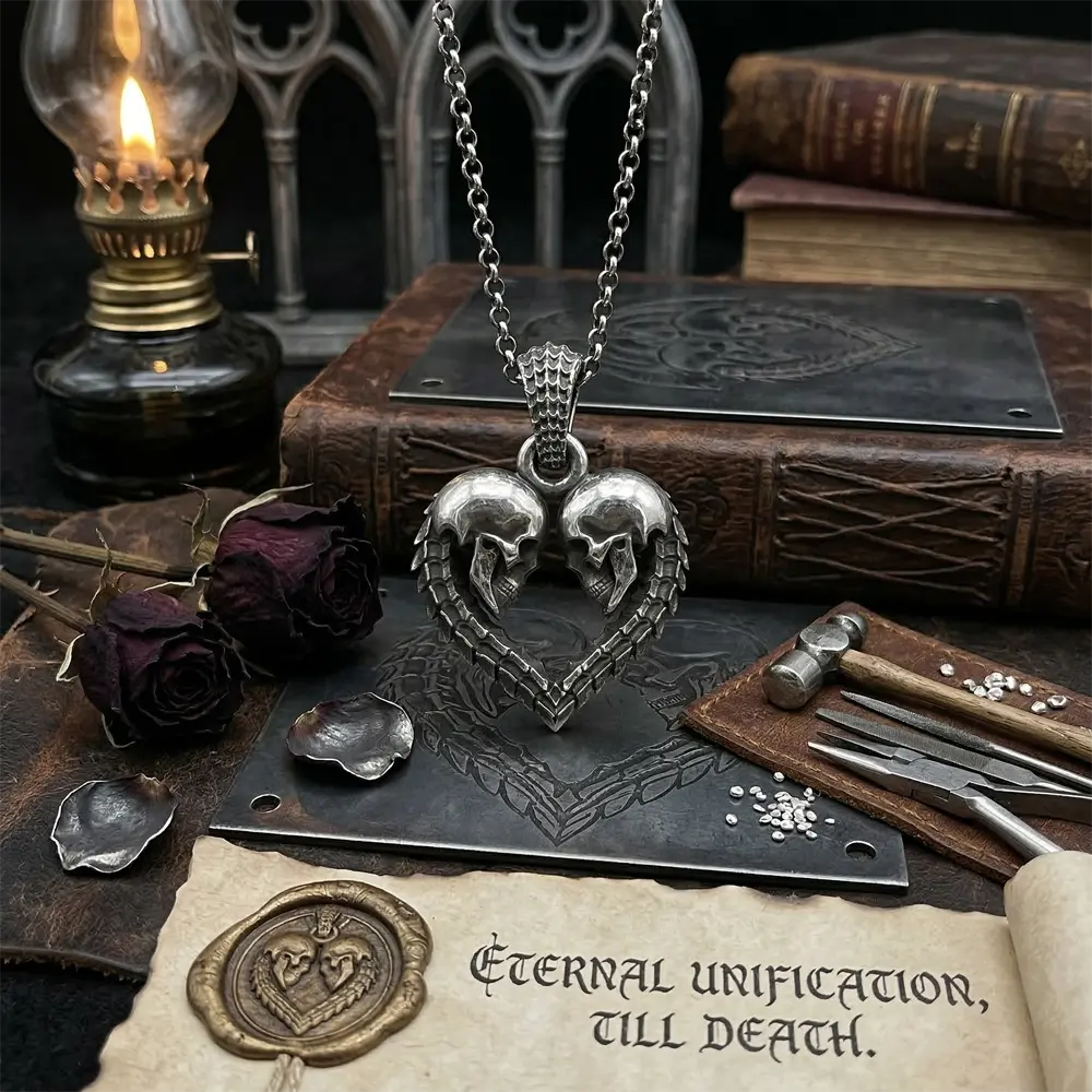 Gothic Skull Pendant for Men - 925 Silver Till Death Necklace - Image 5