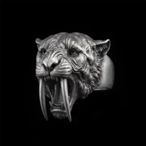 Sabertooth Tiger Ring - Striking 925 Sterling Silver | MENSSKULL