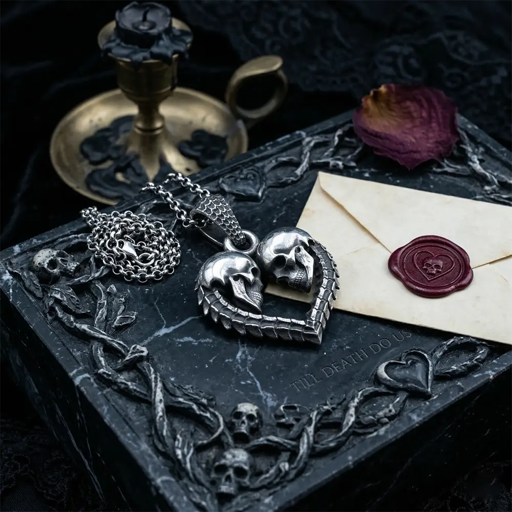 Gothic Skull Pendant for Men - 925 Silver Till Death Necklace - Image 10