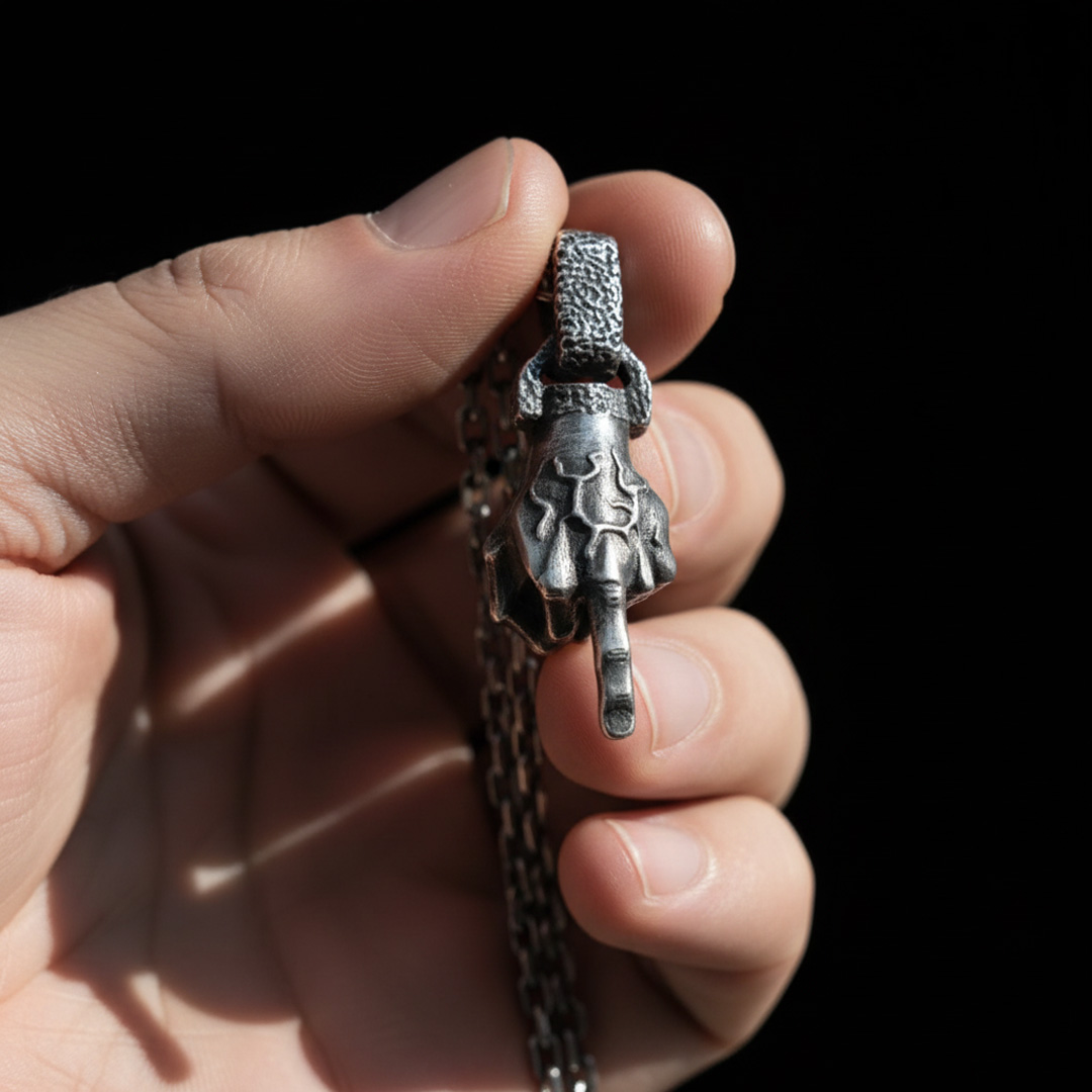Middle Finger Pendant - 925 Silver Pendant Necklace for Men - Image 3