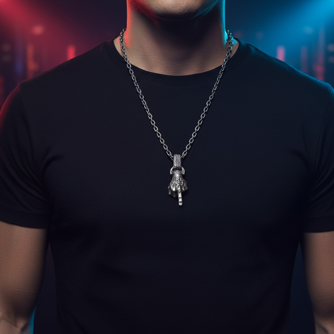 Middle Finger Pendant - 925 Silver Pendant Necklace for Men - Image 6