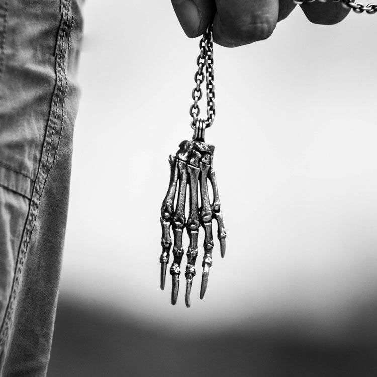 Bones Hand Skull - 925 Silver Pendant Necklace for Men - Image 3