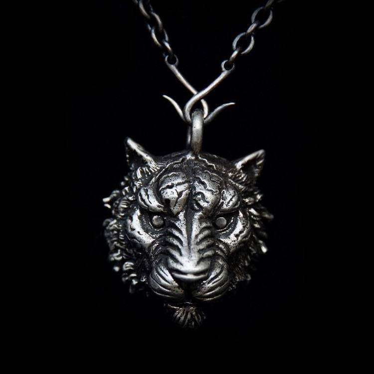 Tiger head 925 sterling silver animal pendant for men