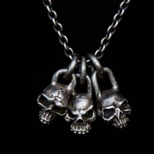 Three Heads Skull Pendant - 925 Silver Gothic Necklace for Men
