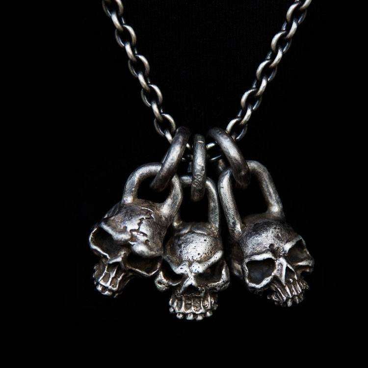 Three Heads Skull Pendant – 925 Silver Gothic Necklace - MENSSKULL 925 silver jewelry