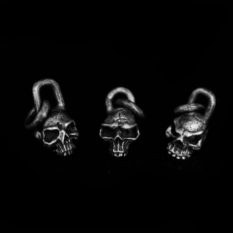 Three Heads Skull Pendant - 925 Silver Gothic Necklace - Image 2