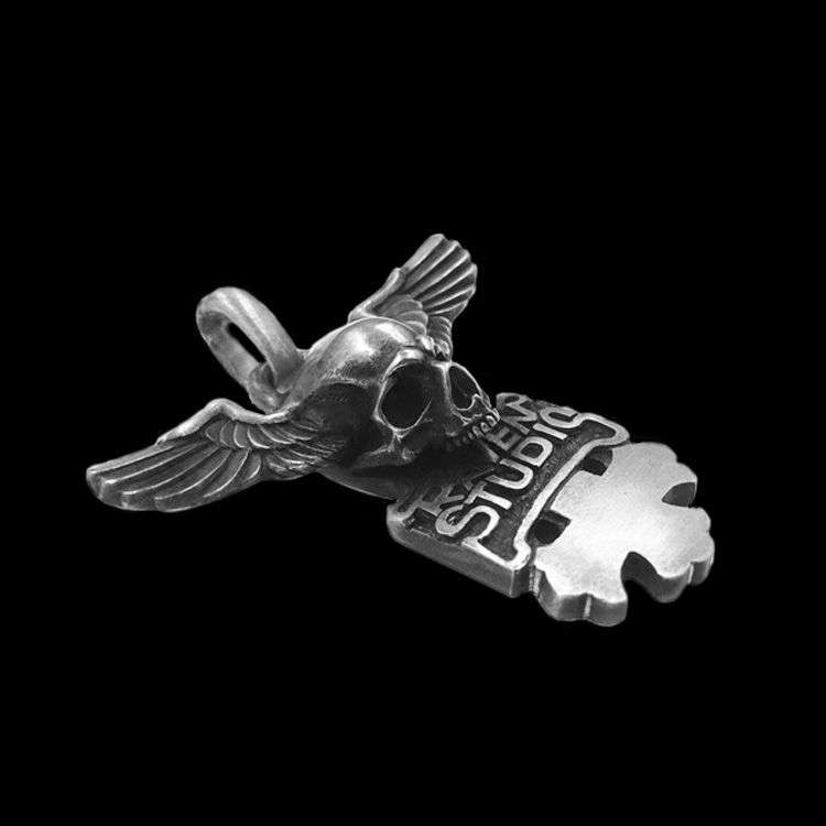 Wings of Faith Winged Skull - 925 Silver Pendant Necklace for Men - Image 2