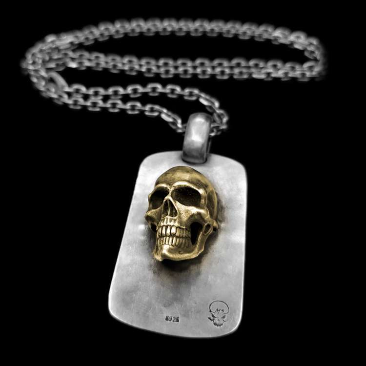 Heavy 925 sterling silver biker skull pendant for men