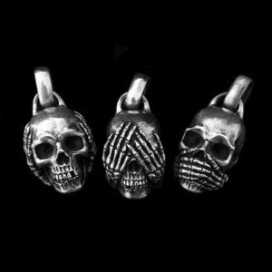 Three wise skulls gothic silver pendant for men