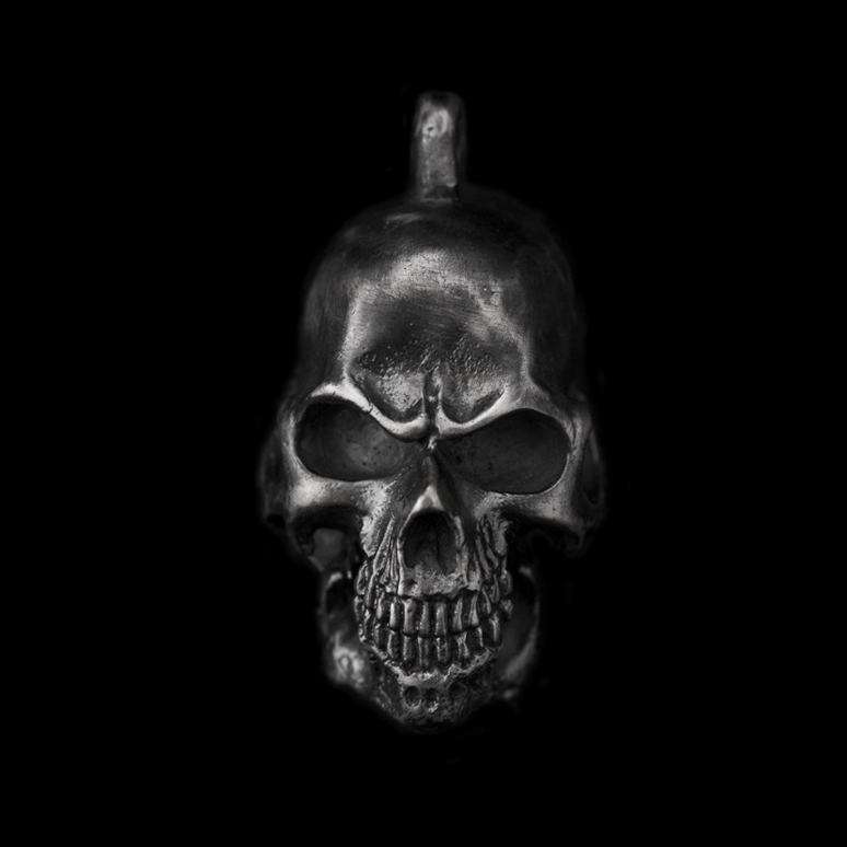 Flaming rider skull 925 silver biker pendant