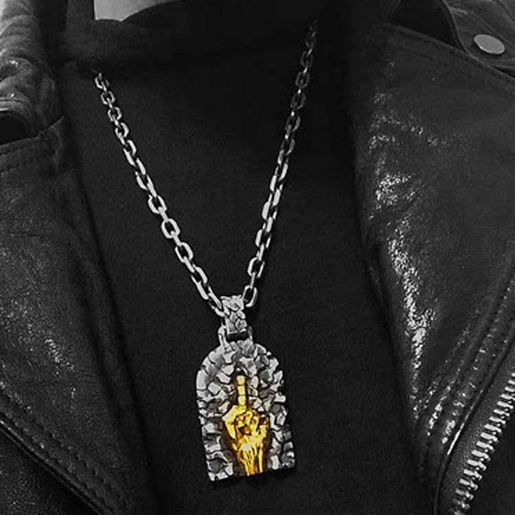 Middle Finger - 925 Silver Pendant Necklace for Men - Image 2
