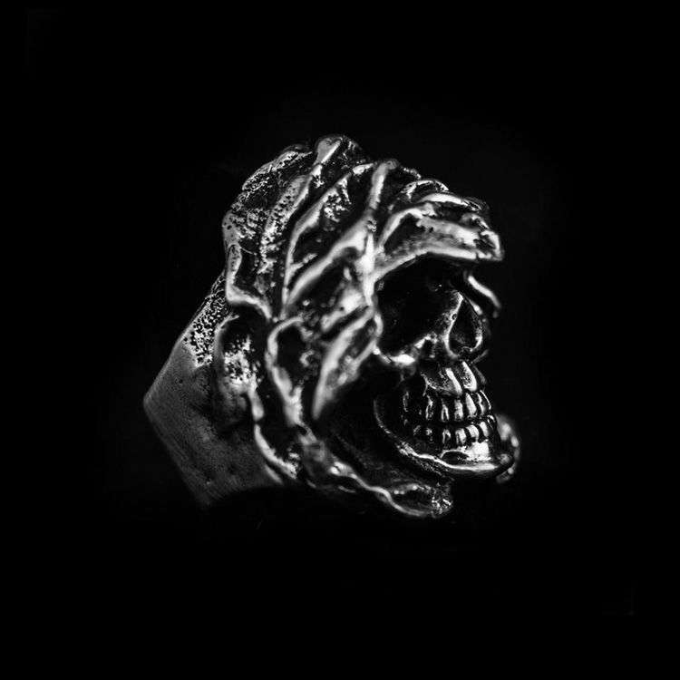 Rockabilly Skull Ring - Heavy 925 Silver Skull Ring - product gallery image 2