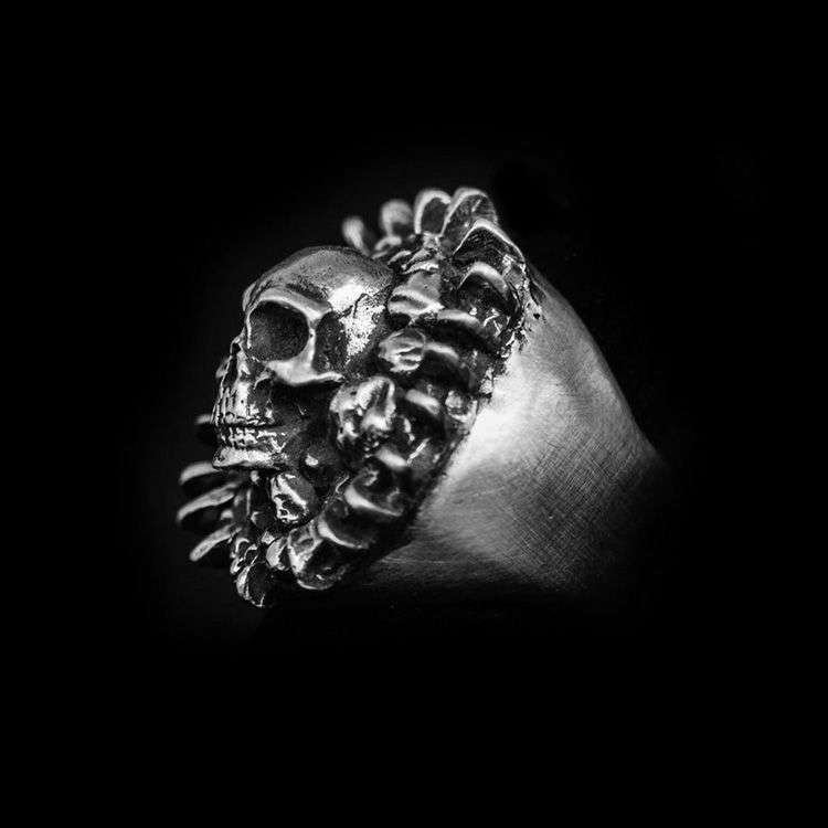 Sunflower Skull Ring - 925 Silver Floral Skull Ring - product gallery image 2