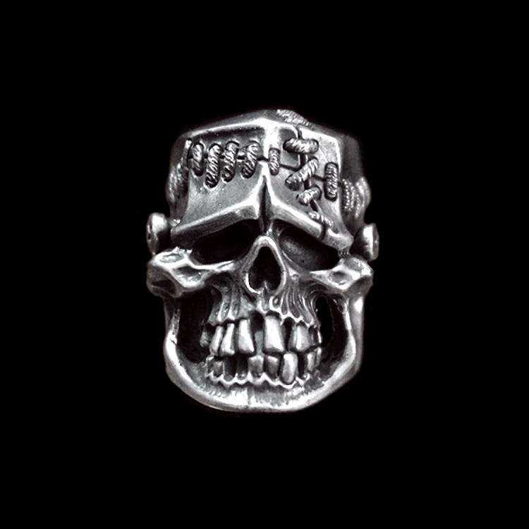 Handcrafted 925 silver Frankenstein skull gothic ring