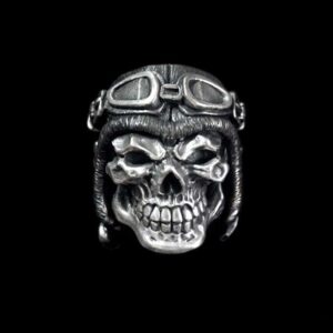 Pilot Skull Silver Ring - Heavy 925 Sterling
