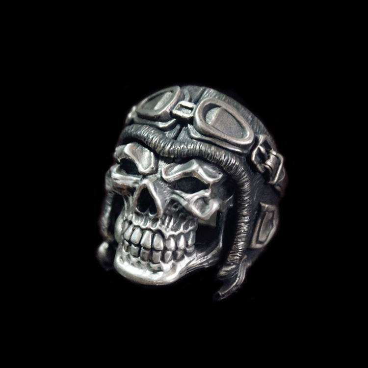 Pilot Skull Silver Ring - Heavy 925 Sterling - Image 2
