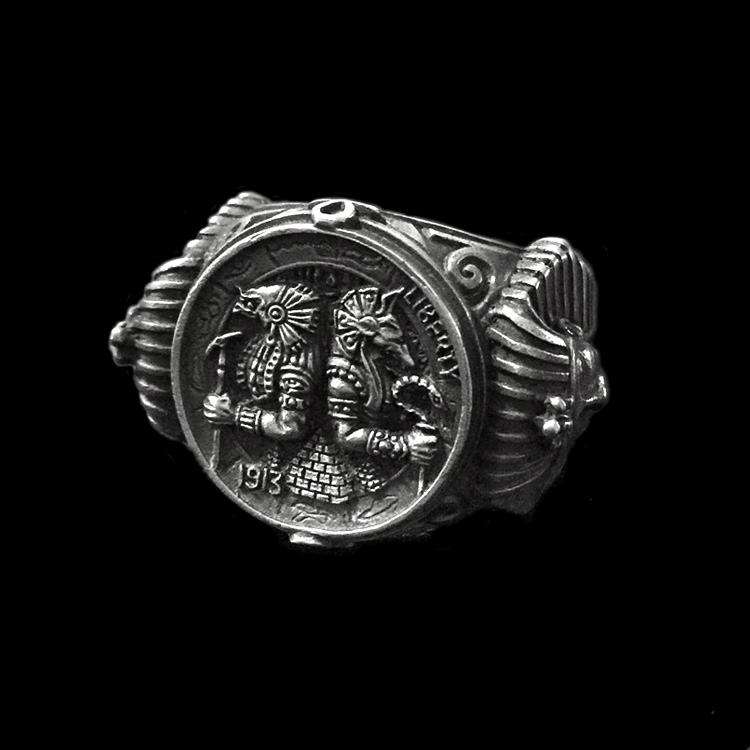 Horus ring with detailed Egyptian inspired carving