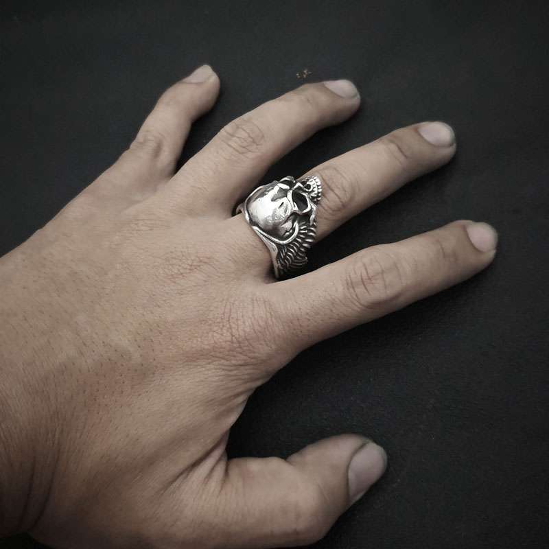 Male Skull Ring - Handmade 925 Sterling Silver Ring - Image 4
