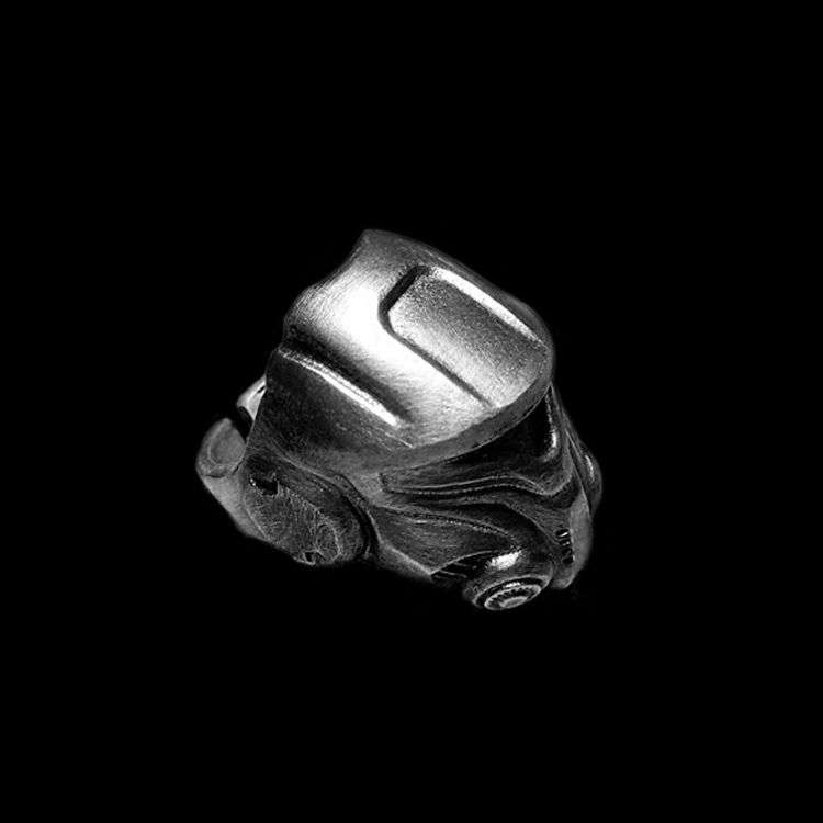 Interstellar Helmet Biochemical Helmet Mask Skull - 925 Silver Ring for Men - Image 2