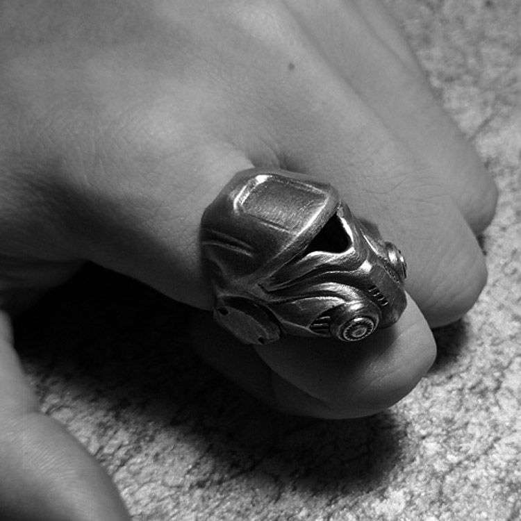 Interstellar Helmet Biochemical Helmet Mask Skull - 925 Silver Ring for Men - Image 4