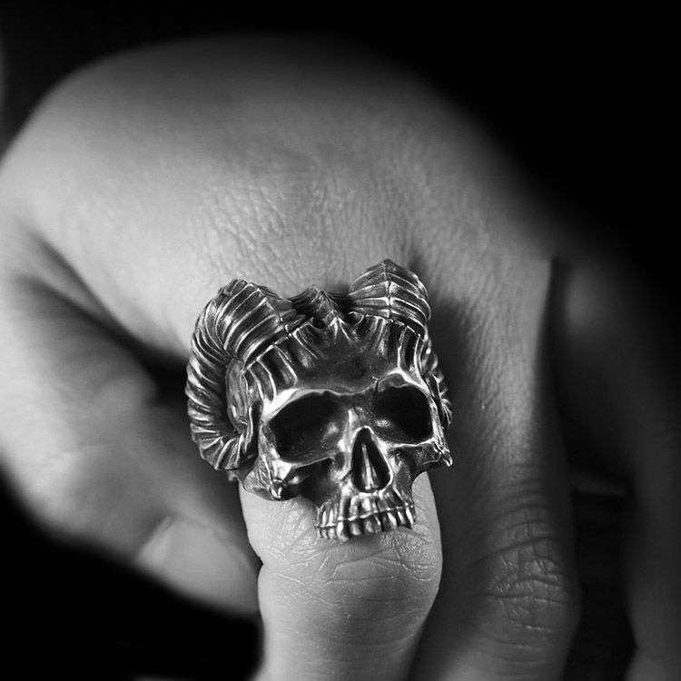 Horned Devil Skull Ring - 925 Sterling Silver Ring - Image 4