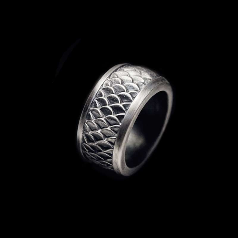 Fish ring 925 silver squama mens pinky rings . - MENSSKULL 925 silver jewelry