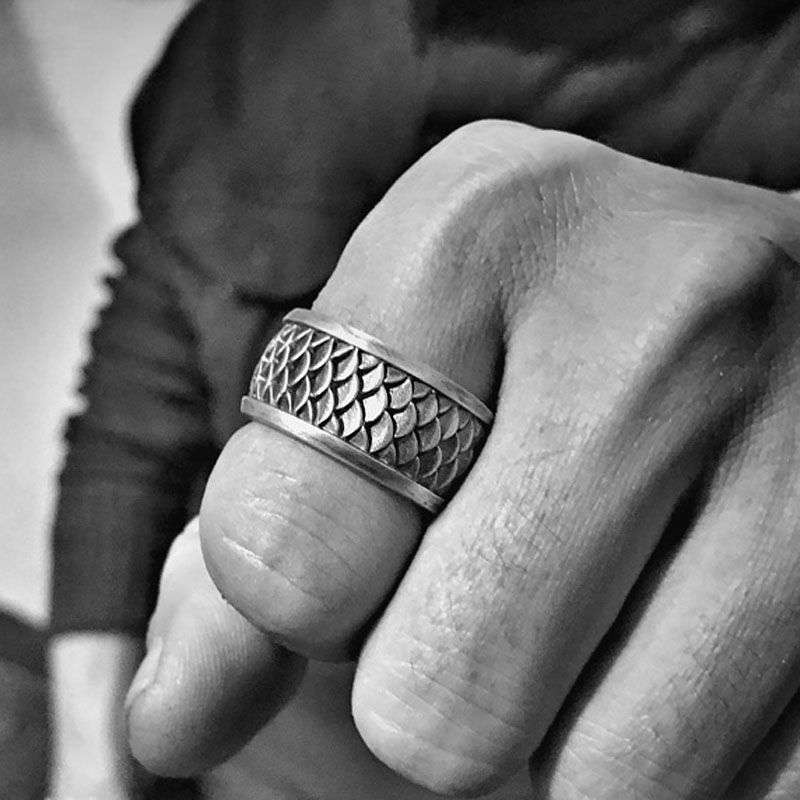 Fish ring 925 silver squama mens pinky rings . - Image 4