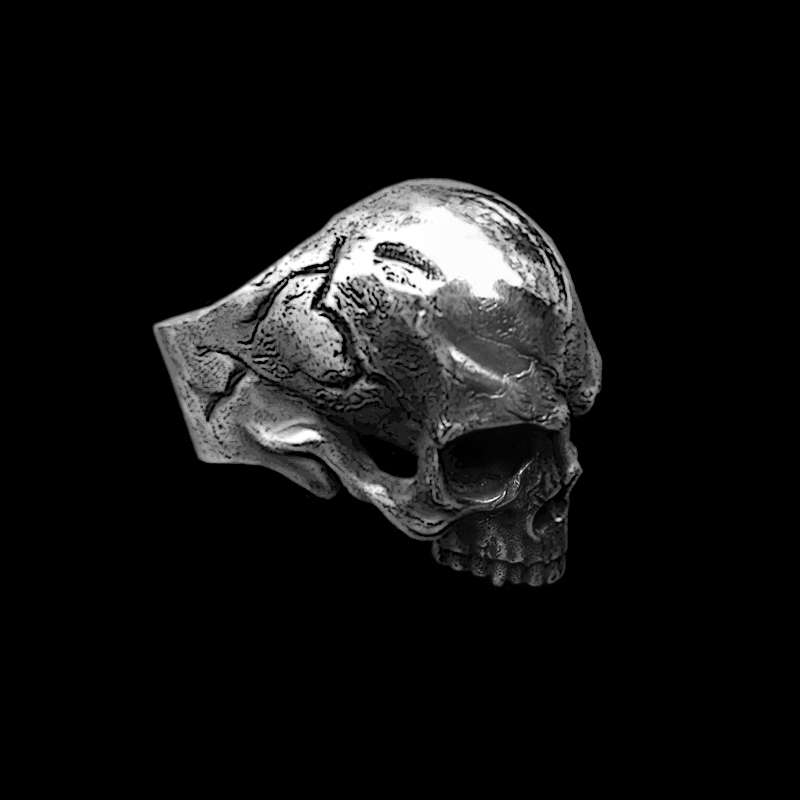 Cracked Skull Ring - Heavy 925 Silver Gothic Ring - Image 3